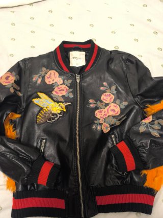 Chaqueta Bomber Negra Flores y Pájaros
