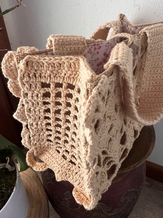 Borsa a mano uncinetto beige