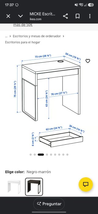 Escritorio negro con cajón y hueco
