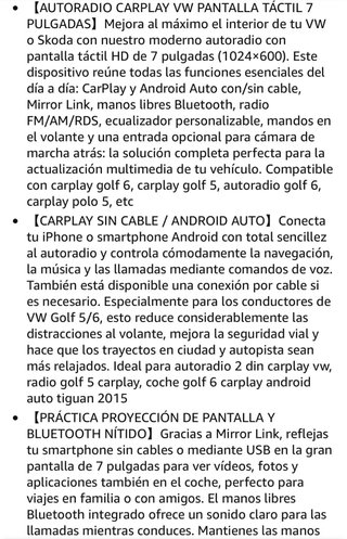 Pantalla CarPlay, para Volkswagen Seat Škoda