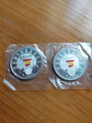 Lote 2 Monedas Plata España 30 Euros 2020