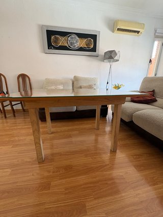 Mesa camilla rectangular cristal y madera
