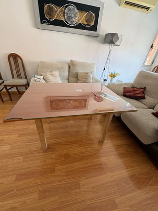 Mesa camilla rectangular cristal y madera