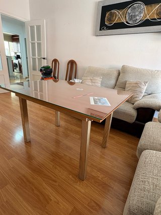 Mesa camilla rectangular cristal y madera