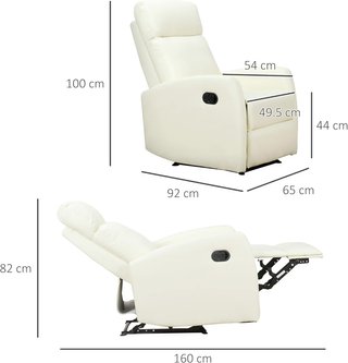 Poltrona Relax Reclinabile 165° Con Poggiapiedi Regolabile Ergonomico in Pelle PU, 65 × 92 × 100Cm Crema