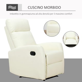 Poltrona Relax Reclinabile 165° Con Poggiapiedi Regolabile Ergonomico in Pelle PU, 65 × 92 × 100Cm Crema