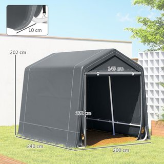 Garaje Moto para Exterior 2.4X2M, Tenda Garaje para Herramientas de Metal y Tejido PE, para Motos y Bicicletas, Gris Oscuro