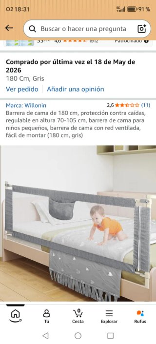 Barrera Cama 180cm Casi Nueva