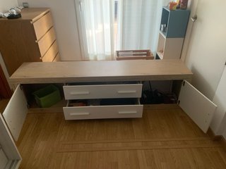 Mueble TV madera blanco 2 puertas 2 cajones