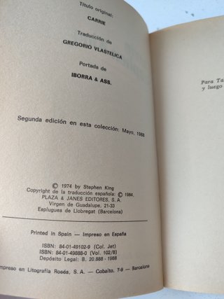 Antiguo Libro Carrie de Stephen king de 1974