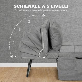Pouf Cama Plegable Multiusos 4 en 1, Camilla Chaise Longue Ahorra Espacio Con Respaldo Reclinable en 5 Niveles, Gris