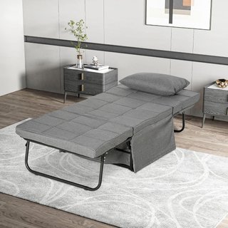 Pouf Cama Plegable Multiusos 4 en 1, Camilla Chaise Longue Ahorra Espacio Con Respaldo Reclinable en 5 Niveles, Gris