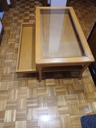 Mesa de centro elevable madera y cristal