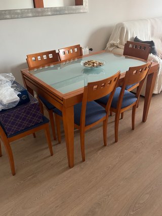 Tavolo e 6 Sedie da Pranzo in Legno e Vetro