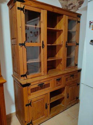 Mueble rústico madera pino vitrina y cajones