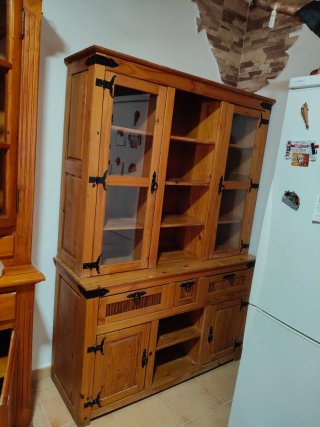 Mueble rústico madera pino vitrina y cajones
