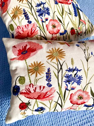 Set 2Ud.Fundas para Cojínes.70%Lino Bordado Flores