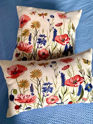 Set 2Ud.Fundas para Cojínes.70%Lino Bordado Flores