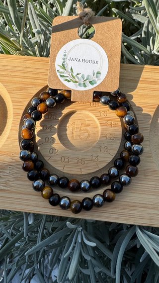 Set 2 bracciali Occhio di Tigre Ematite Ossidiana
