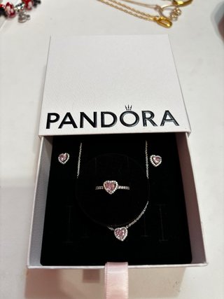 Conjunto Pandora Corazón Rosa Plata