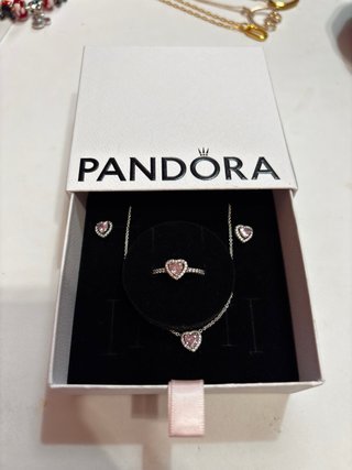 Conjunto Pandora Corazón Rosa Plata