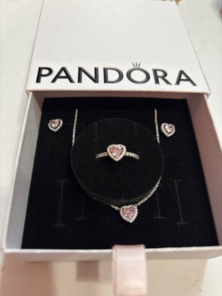 Conjunto Pandora Corazón Rosa Plata