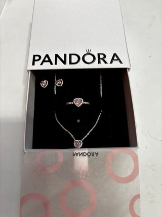 Conjunto Pandora Corazón Rosa Plata