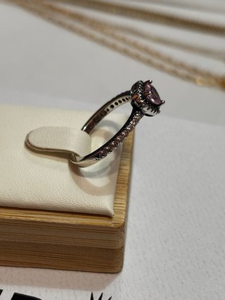 Conjunto Pandora Corazón Rosa Plata
