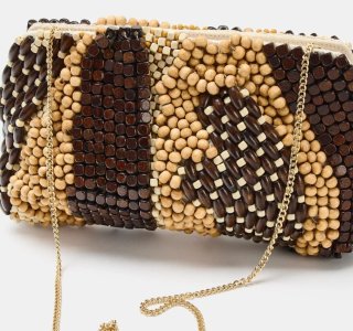 Bolso Zara abalorios beige y marrón