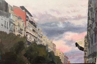 Cuadro original al óleo.Atardecer en la calle Goya