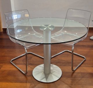 Mesa cristal 90cm (La OCA)+4 Sillas Tobias (IKEA)