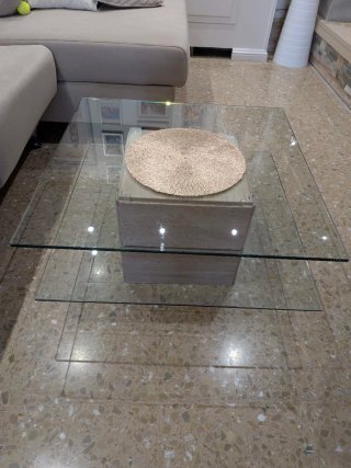 Mesita de salón cristal y piedra