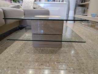Mesita de salón cristal y piedra