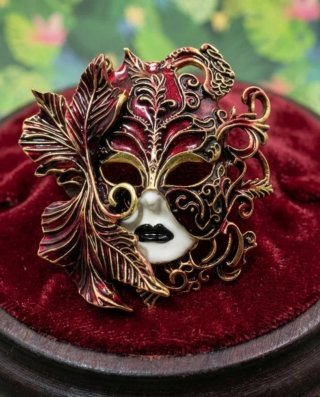 Broche Máscara Veneciana Roja y Dorada