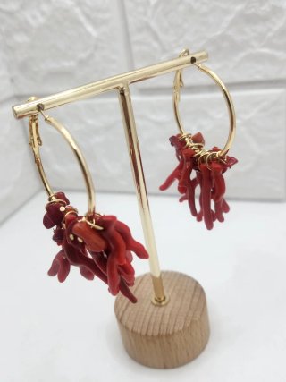 Pendientes Aro Coral Sintético Chapado Oro