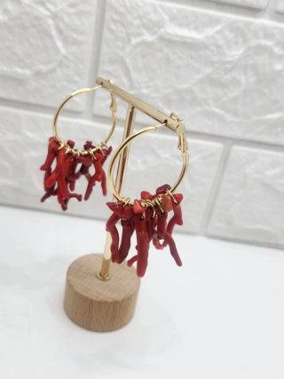 Pendientes Aro Coral Sintético Chapado Oro