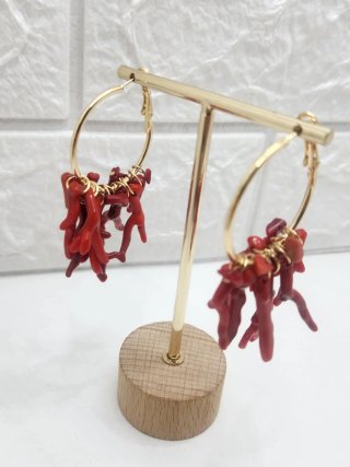 Pendientes Aro Coral Sintético Chapado Oro