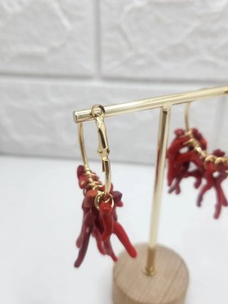Pendientes Aro Coral Sintético Chapado Oro