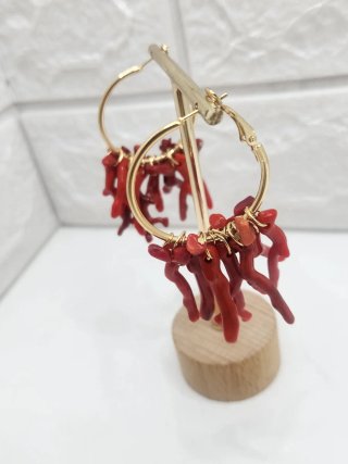Pendientes Aro Coral Sintético Chapado Oro