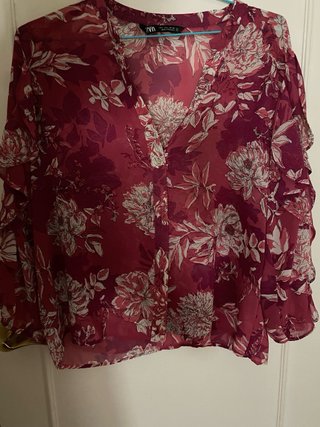 Camisa Zara Volante Estampada Flores