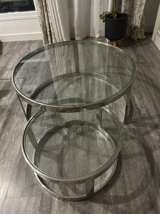Mesa doble de centro redonda cristal y metal