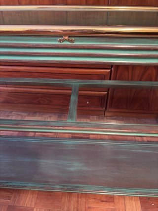 Mesa consola metal y madera verde y oro