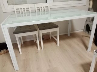 Mesa Comedor Cristal y Hierro Blanco