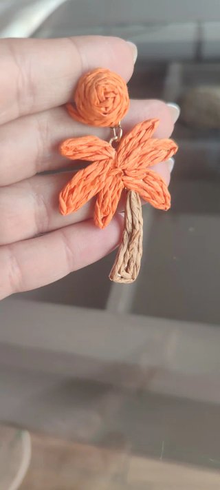 Pendientes flor naranja y beige