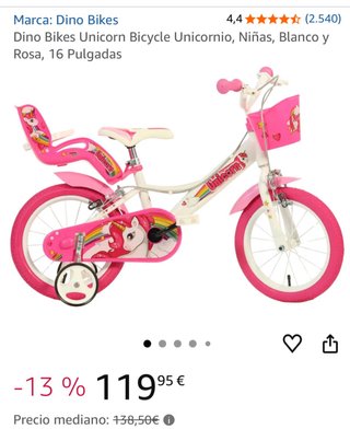 Bicicleta infantil unicornio rosa 16 pulgadas