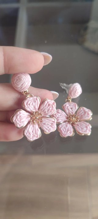 Pendientes flor rosa y dorado