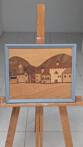 Cuadro Casas Sepia Madera