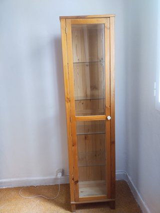 Armario madera y cristal con puerta.