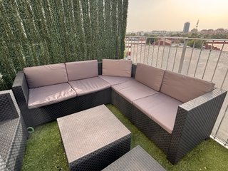 Conjunto sofá jardín + mesa ratán