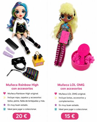 Muñeca Rainbow High y muñeca LOL con accesorios